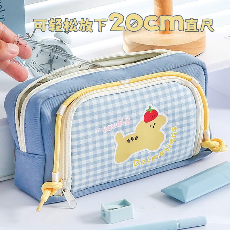 Retro xadrez janela filhote de cachorro lápis caso de alto valor grande capacidade bonito multifuncional saco de papelar