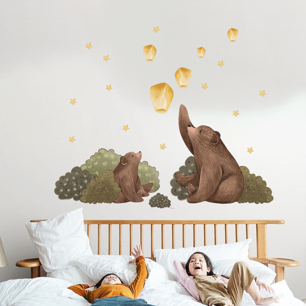 Papel de parede dos desenhos animados urso adesivos de parede quarto das crianças papel de parede embelezamento do jardi