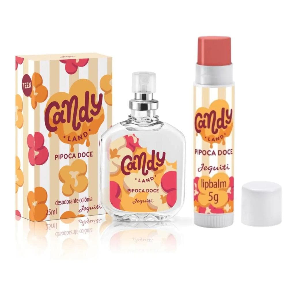 Kit Candy Land Pipoca Doce Jequiti – Colônia 25ml + Lip Balm 5g | Cheirinho Doce e Divertido  Descrição