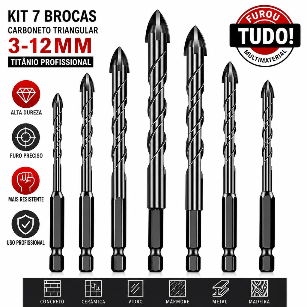 7Pcs Hex Cross Tile Drill Bit Set 3-12mm 4-Edge - For Porcelain Concrete Glass Ceramic Hardware Hand Tool Kit