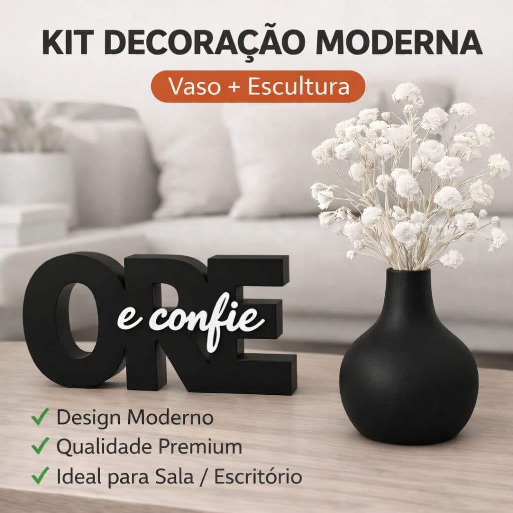 Vaso e Escultura Ore e Confie Religioso Decorativa Kit Enfeite Moderno para Casa, Sala e Escritório