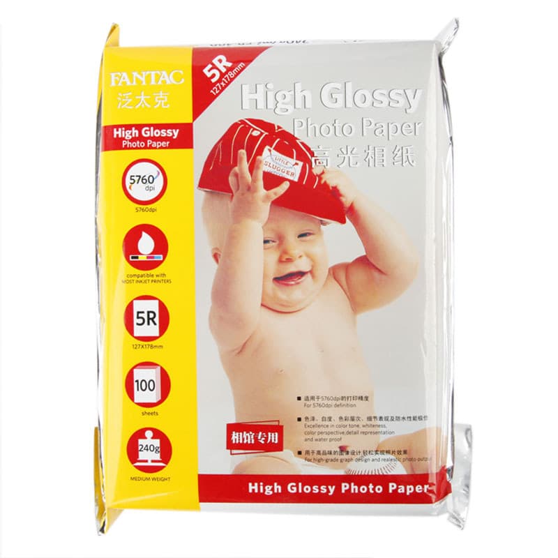 Pantac 5R 23cm 240g Papel fotográfico de alto brilho Papel fotográfico para jato de tinta 100 folhas/pacote