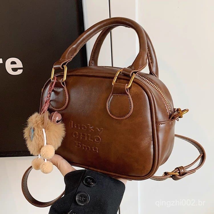 Bolsa de bowling retrô exclusiva para mulheres, bolsa de ombro e transversal elegante, bolsa de mão de alta qualidade na