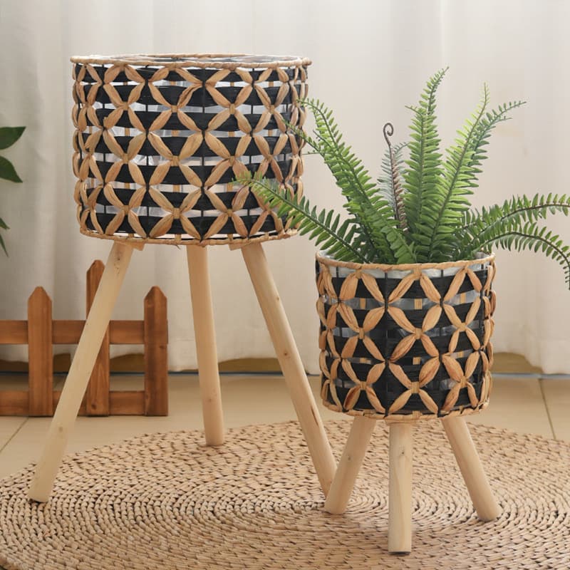 Vaso de flores tecido à mão cabaça grama flor suporte de madeira Rattan chão varanda planta vaso sala de estar planta ve