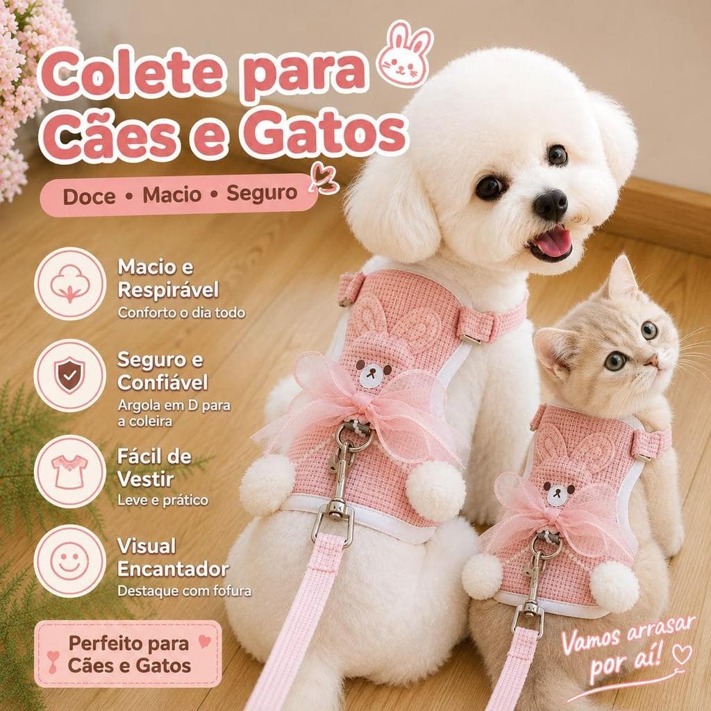 Coleira Peitoral para Cães e Gatos com Ajuste Confortável