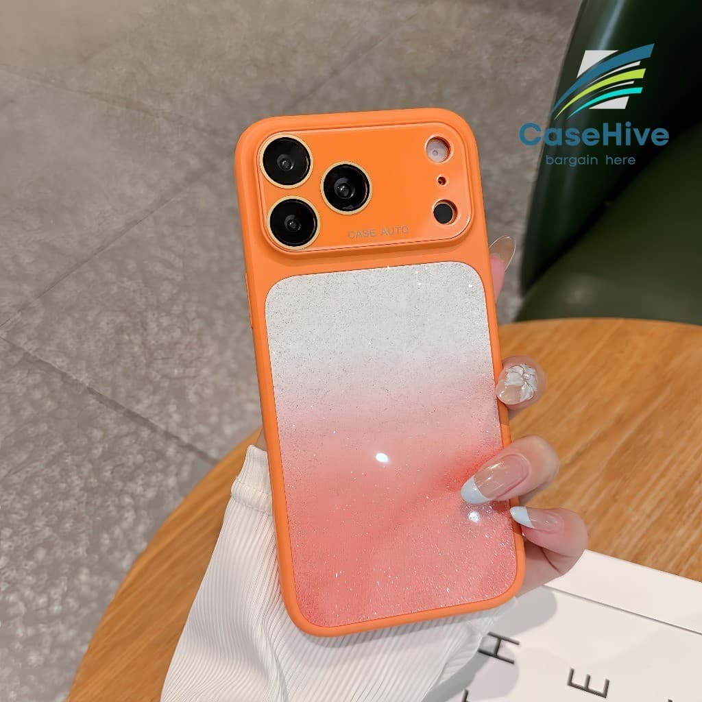 Capa De Telefone Com Janela Grande Gradiente Glitter Estilo Ins/Amortecedor Anti Impressão Digital À Prova De Choque Par