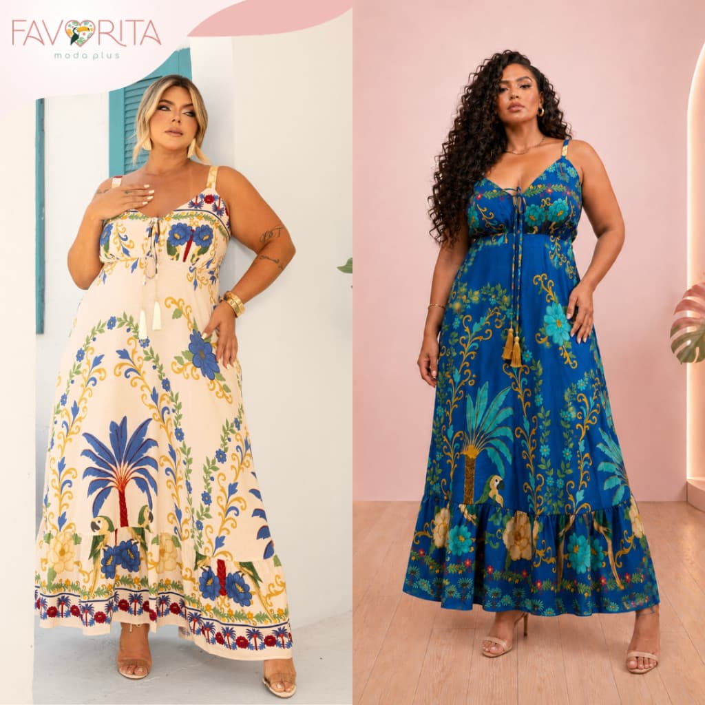 Vestido Plus Size Elegante Tendência Estampa Tropical Fresco Alça Estiloso Inspiração Moderno