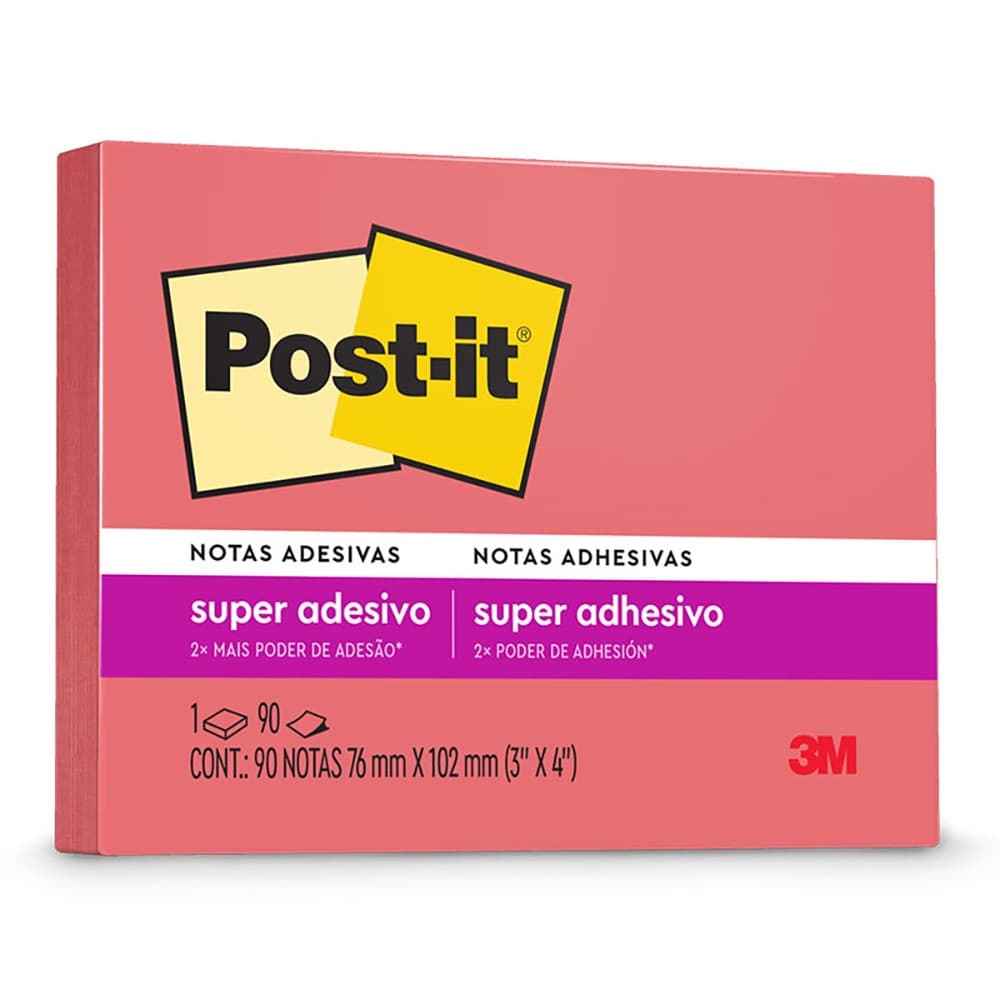 Bloco de notas super adesivas Post-it Goiaba 76x102mm 90 folhas 3M