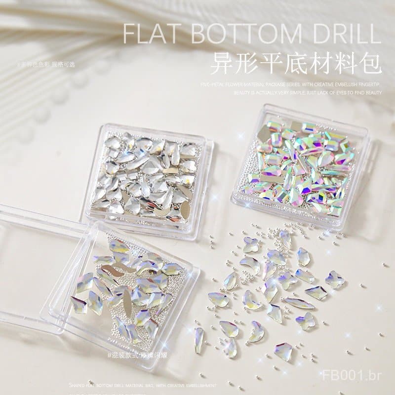 Decorações de unhas com mistura de diamantes e bases coloridas estampadas a quente, diamantes de fantasia para unhas, be
