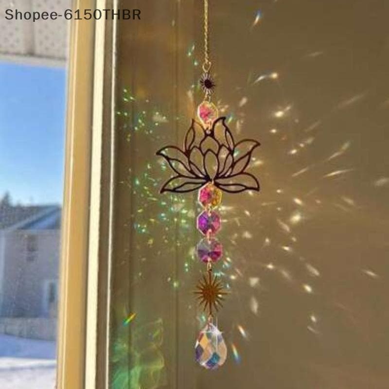[VJ] Coletor De Sol De Lótus De Cristal Feito À Mão , Prisma De Vidro Pendurado , Fabricante De Arco-Íris Para Decoração
