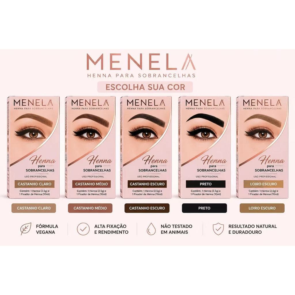 Henna Menela Profissional para Designer de Sobrancelhas 2,5g - Com Fixador e Nanotecnologia