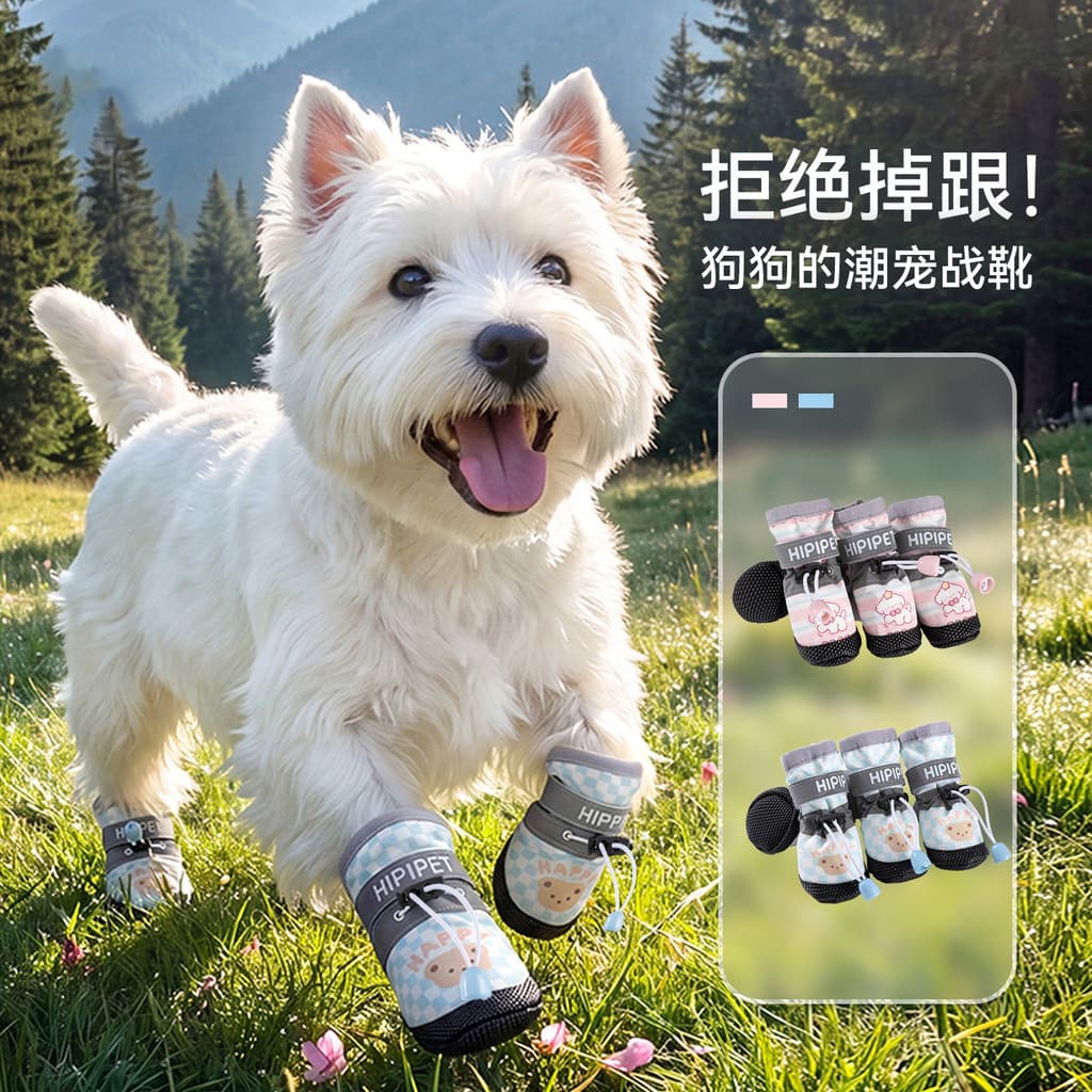 Sapatos para cães de estimação respiráveis 4 sapatos de sola macia de cano alto interior Anti-sujeira resistente ao desg