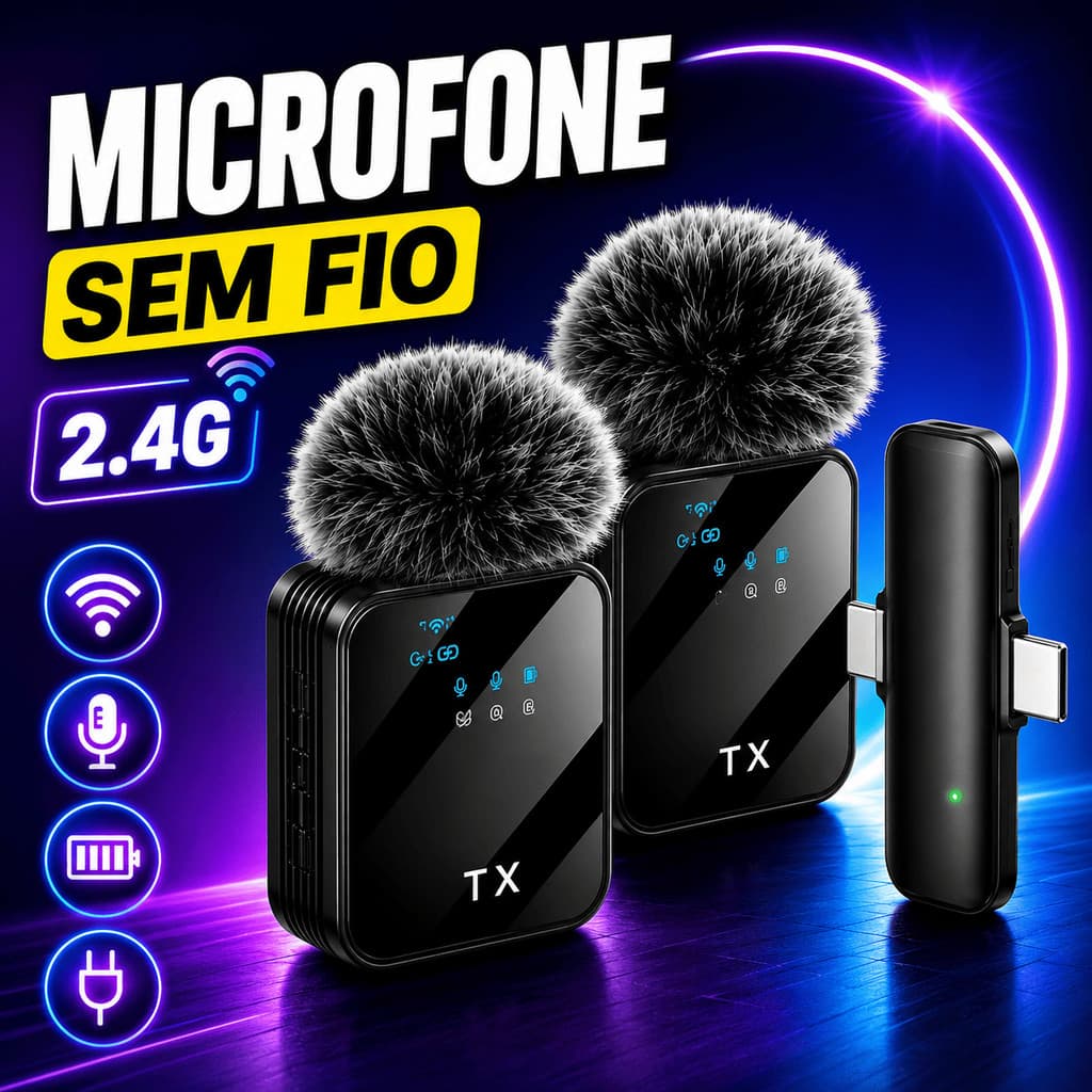 Microfone Lapela Sem Fio Kit Com 2 Microfones E 1 Receptor Conectividade Tipo-C Redução De Ruído Gravação De Vídeo
