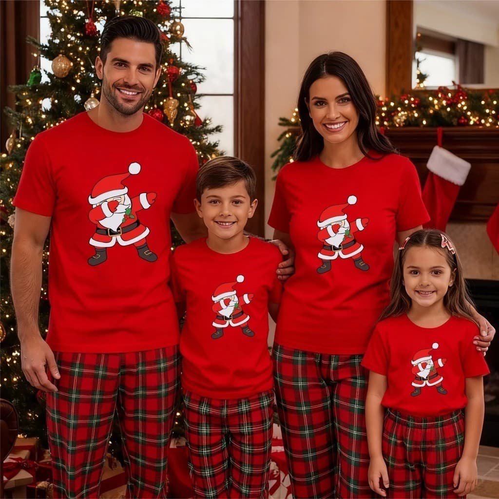 Camiseta kit Família Feliz Natal Feminina Masculino Papai Noel Estampado