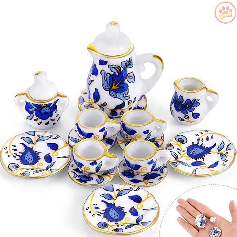 Carro 15 Peças 1 : 12 Casa De Bonecas Em Miniatura Talheres Porcelana Cerâmica Conjunto De Xícara De Chá Quente