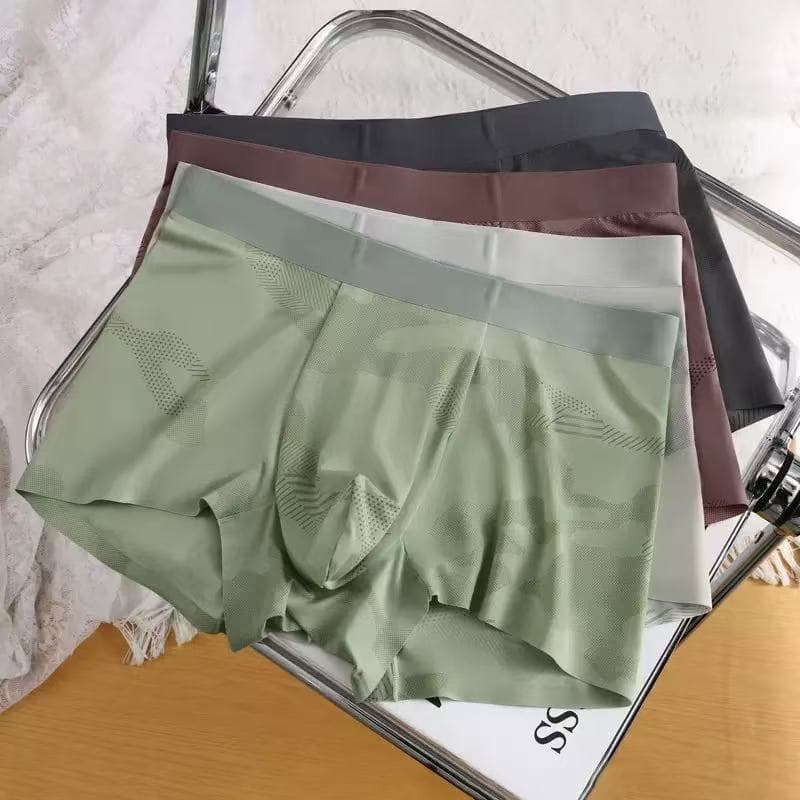 Cuecas masculinas de verão sem costura em seda gelada, cuecas boxer masculinas, calções boxer camuflados finos de cintur