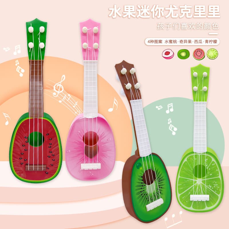 Fruta fruta guitarra brinquedo ukulele ukulele quatro cordas pequena guitarra bebê colorido dos desenhos animados havaí