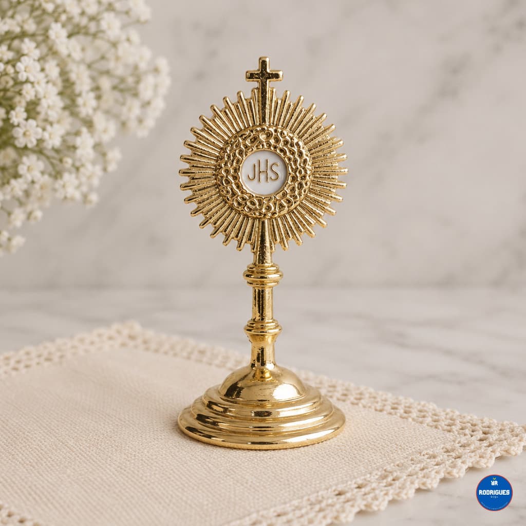 Kit 5 Ostensórios Dourados 6cm  – Lembrancinha Católica Primeira Comunhão Batizado