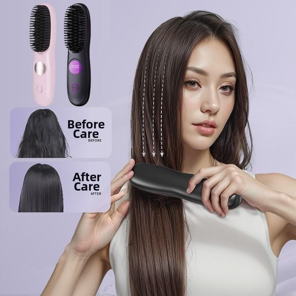 Escova Alisadora De Cabelo TEVO , Alisador Portátil Sem Fio USB Com Temperatura Ajustável , Íon Negativo
