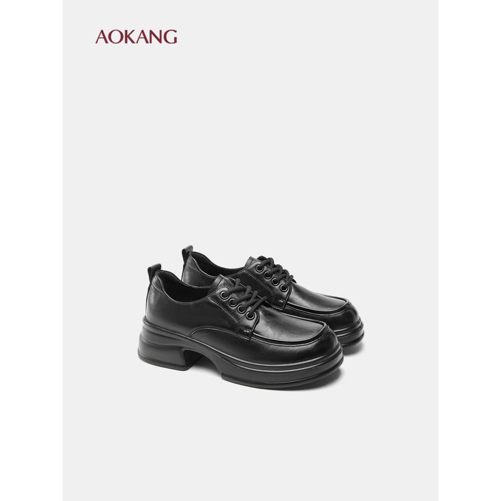 Okcom sapatos femininos 2025 outono novo estilo Retro mocassins preto feminino dedo do pé redondo rendas All-Match sapat