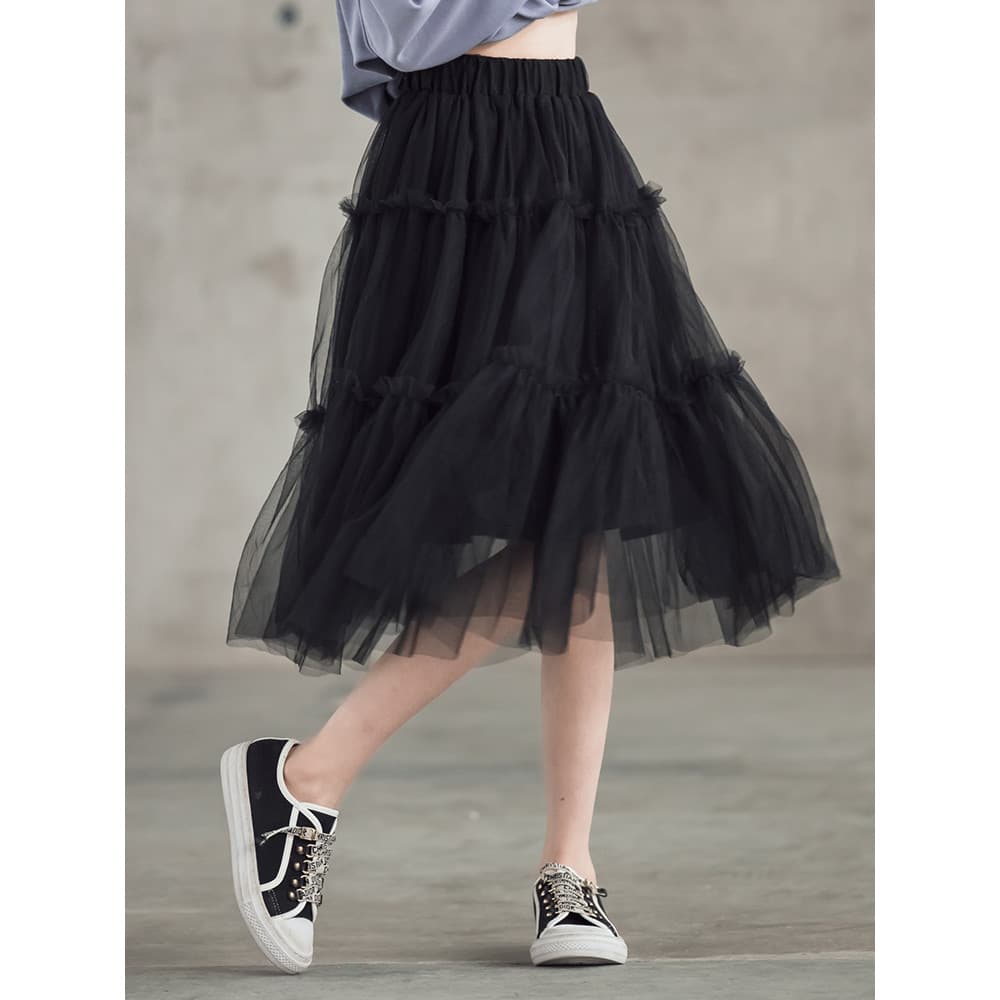Meninas primavera outono saias verão All-Match médio grande crianças inchado gaze saias cor sólida moda saias bolo S