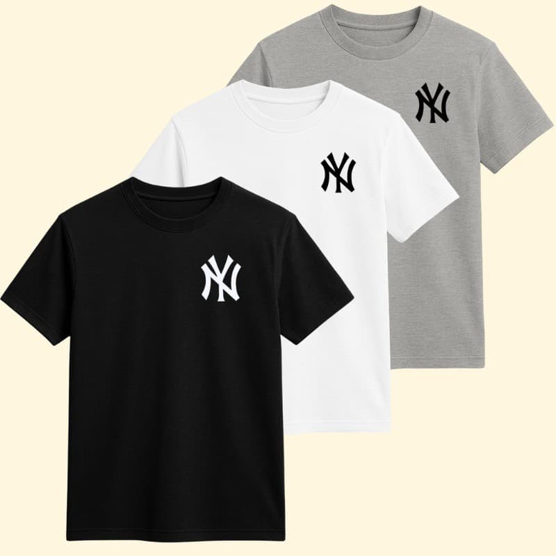 Kit 3 Camiseta Algodão Infantil New York Casual Várias Cores Leve Confortável Presente
