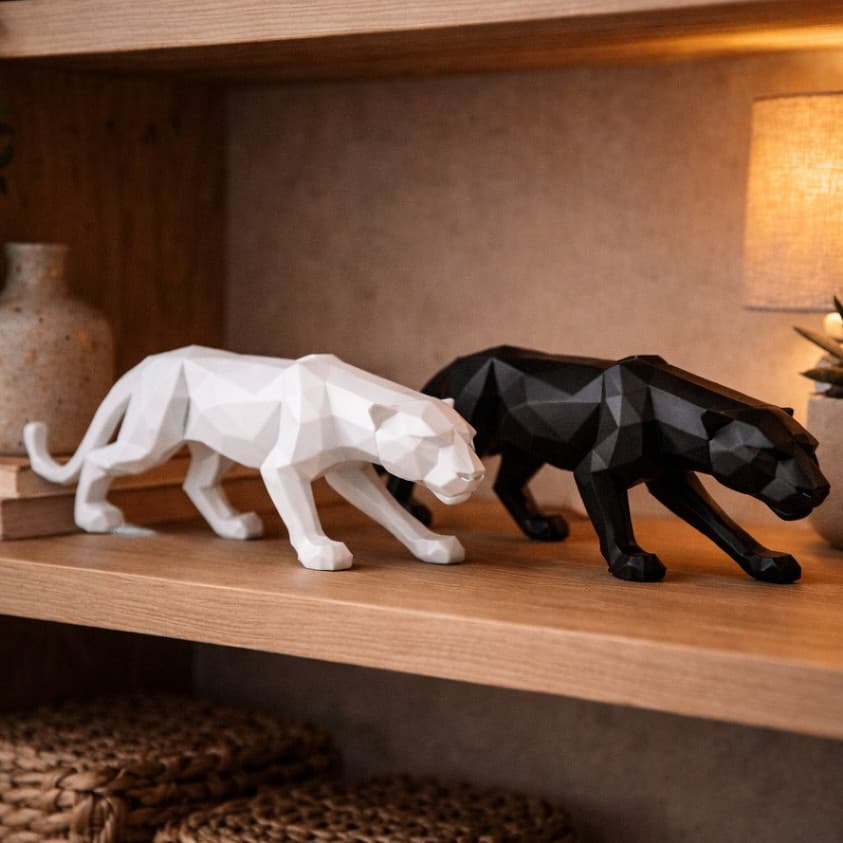 Escultura de Pantera Decorativa Decoração Sala Moderna Minimalista Pantera Negra 3D Geométrica