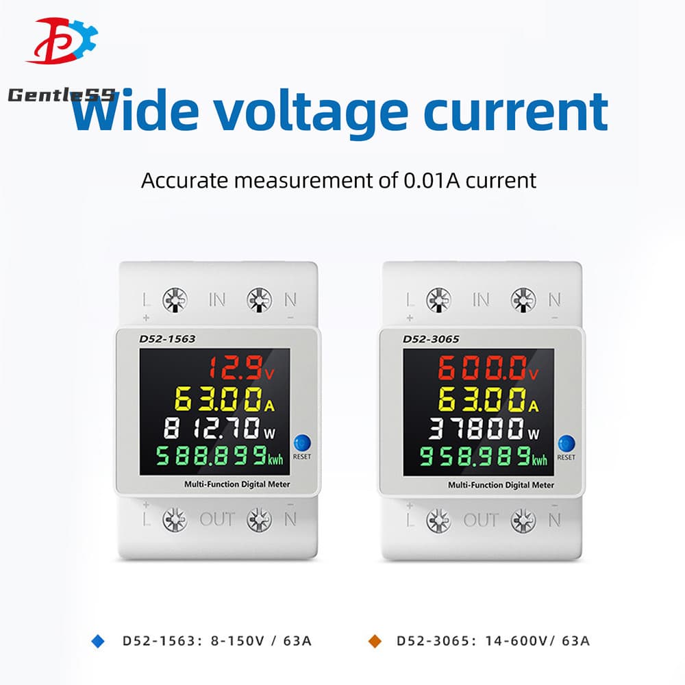 D52-3065/D52-1563 DC14 – 600V/DC8-150V 63A Medidor De Energia DC Monofásico Montado Em Trilho DIN Corrente E Potência De