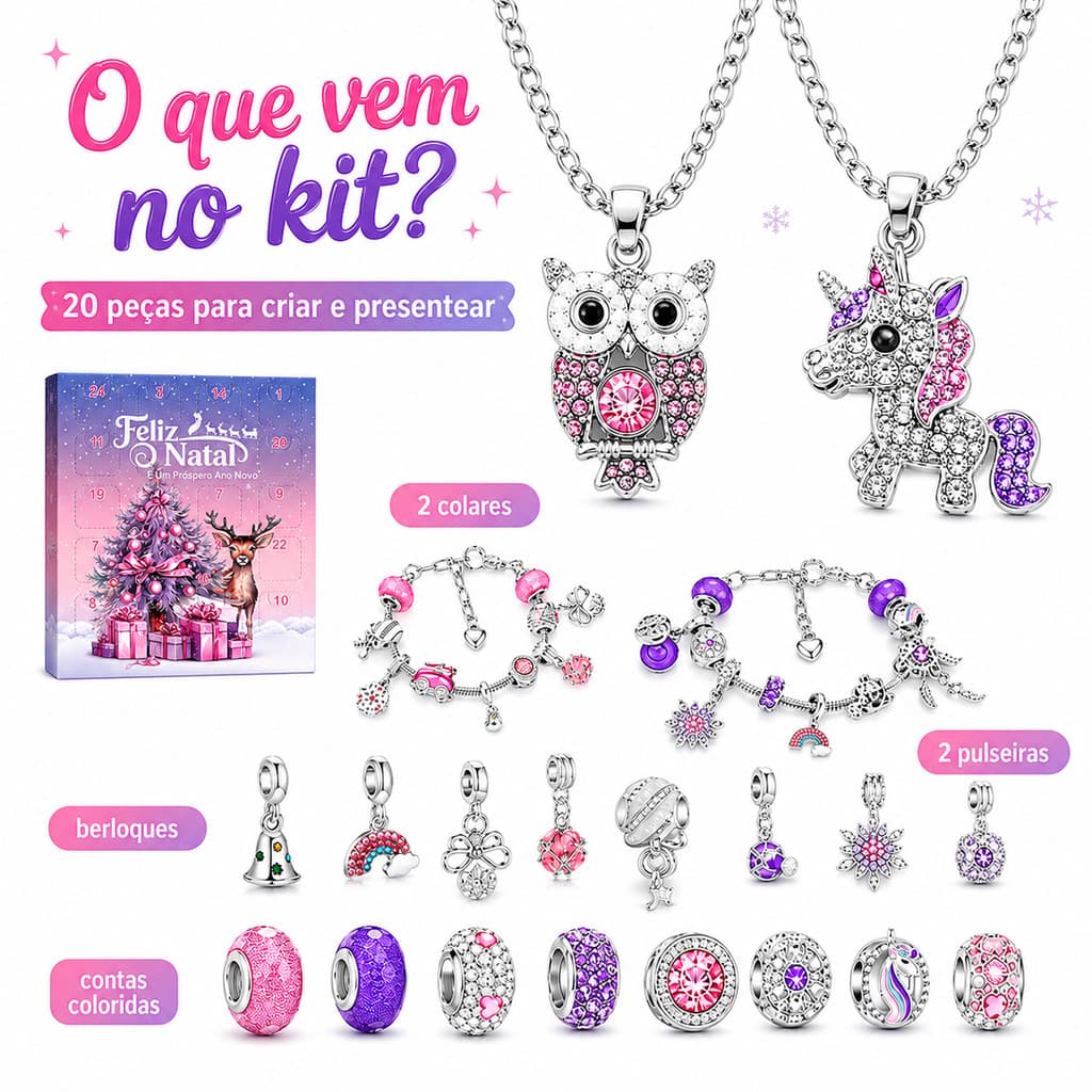 Calendário do Advento Natal 24 Surpresas Kit DIY Pulseiras e Colares com Pingentes e Contas