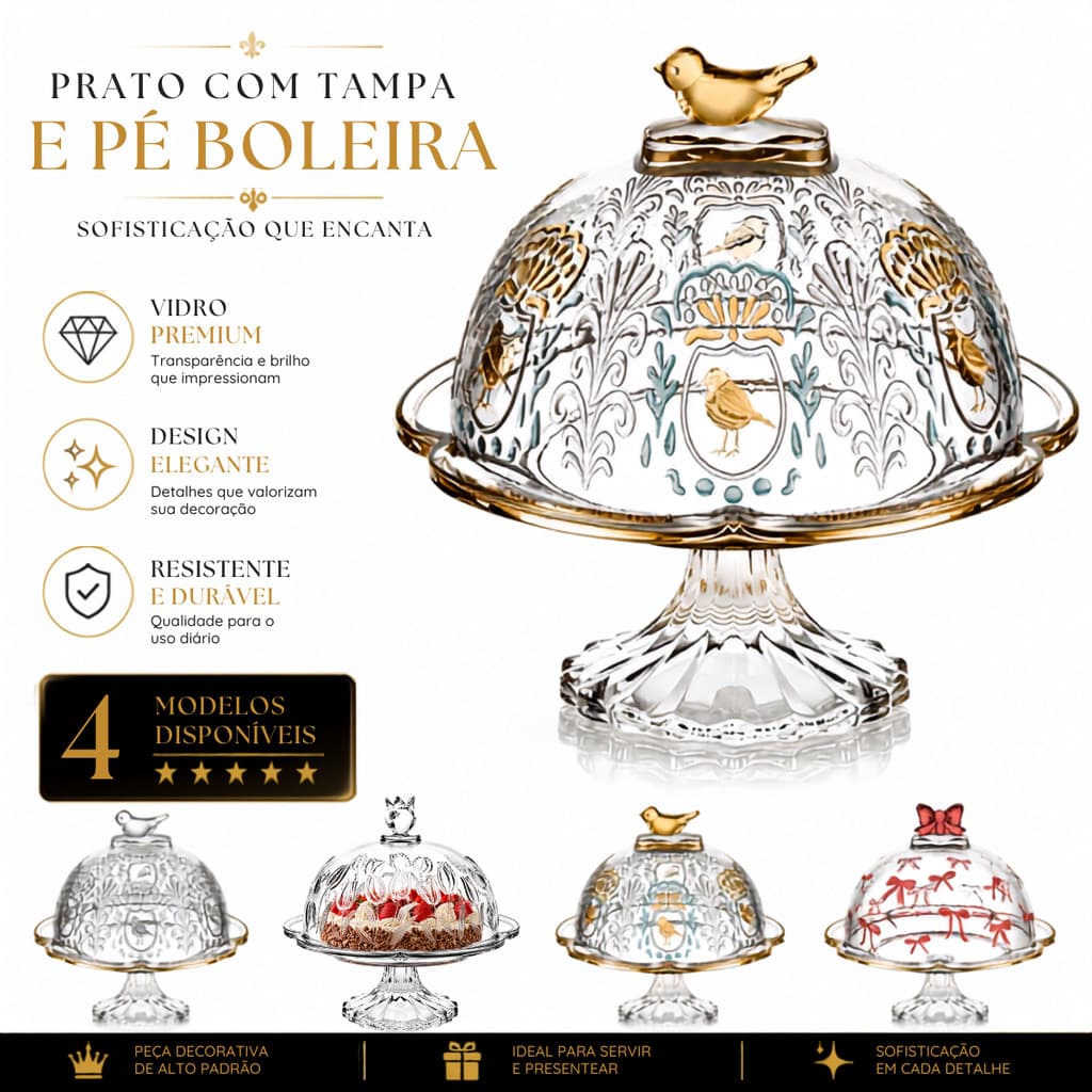 Boleira Pequena de Cristal Luxo Com Pé e Tampa Ideal Para Uso Como Queijeira e Bolos Pequenos