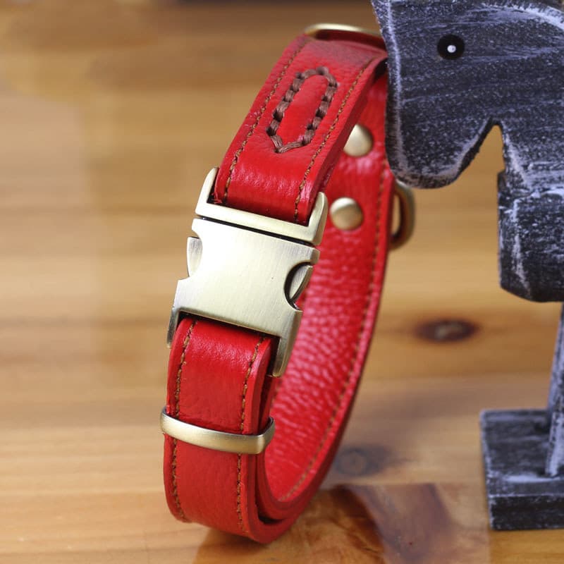 Coleira de couro genuíno para cachorro, primeira camada, corrente de couro, médio e grande, fivela de Metal, coleira de