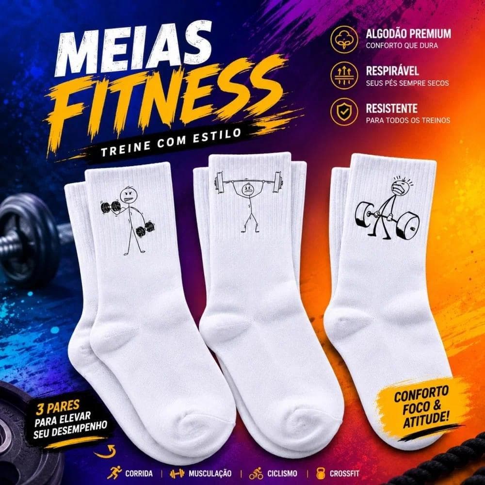6un de Meias (3 pares) Boneco Magrinho Maromba Treino Cano Longo Estampada - MEIA PRETA