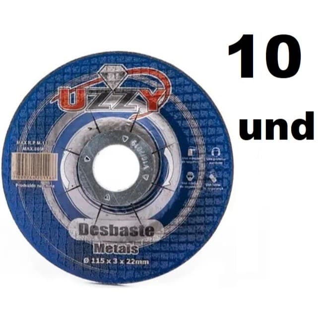 10 Disco de Desbaste Abrasivo 115X6X22mm-Metal e Inox- kit revendendor