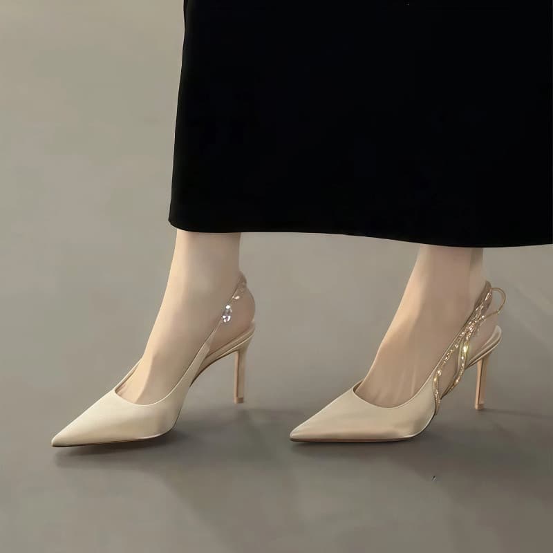 Estoque pronto strass arco apontou Toe salto alto feminino Stiletto sandálias de salto alto feminino