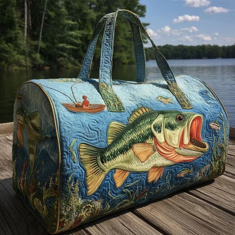 Bolsa de viagem impressa em 3D com tema de pesca - bolsa de fim de semana com estampa de baixo e balde de boca grande, e