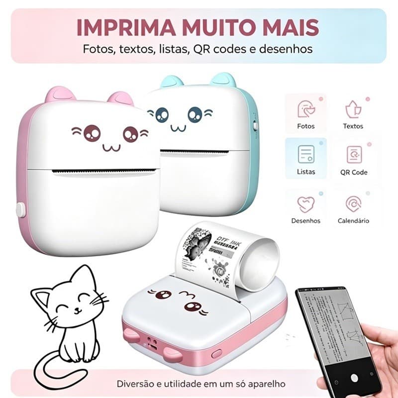 Mini Impressora Térmica Portátil Desenho Animado Foto Impressora De Impressão Sem Fio Para Android Ios AIRER.BR