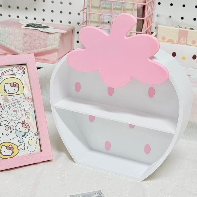 Armário de armazenamento de camada dupla de morango estilo creme prateleira de mesa menina coração ornamentos caixa de e