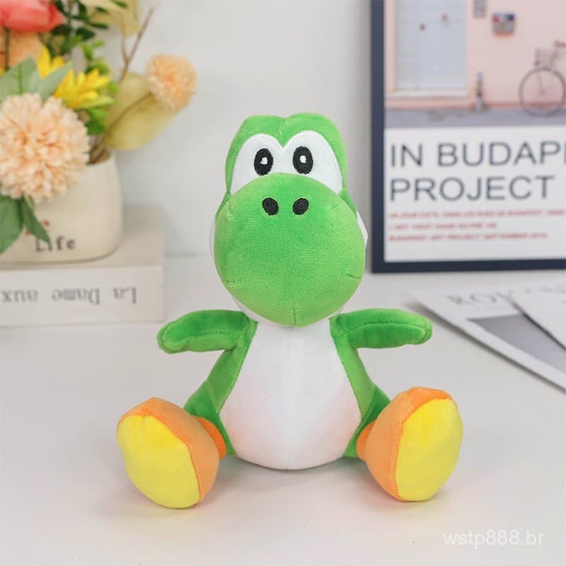 202519cm Super Mario Brothers Fofo.   Brinquedo de pelúcia Yoshi, boneco sentado, dragão verde, animal macio, presente.