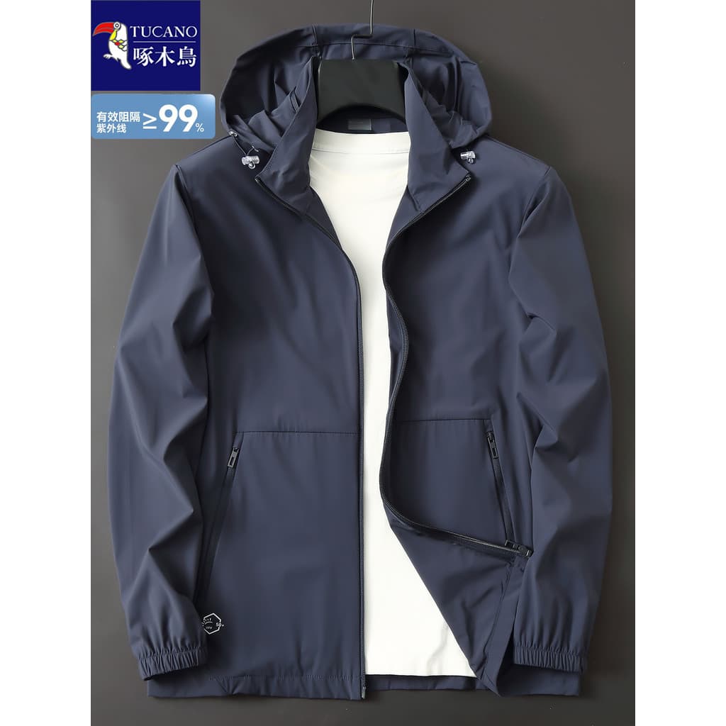 Woodpecker 2026 verão ao ar livre masculino estilo fino removível jaqueta com capuz protetor solar de secagem rápida res