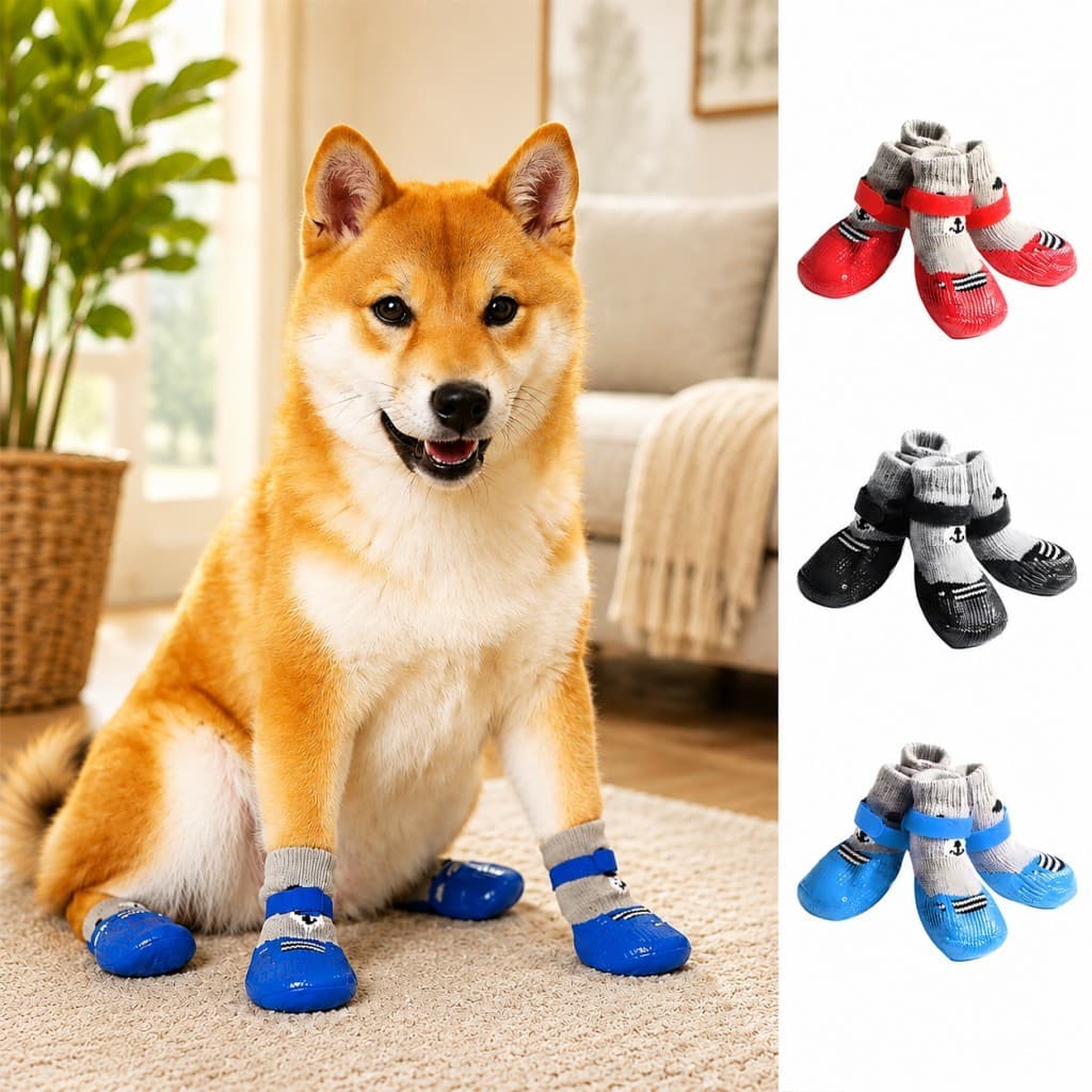 Botas para Cães, Conjunto de 4 Peças, Sapatos com Sola de Silicone Antiderrapante para Cães e Filhotes, Protetor de Pata