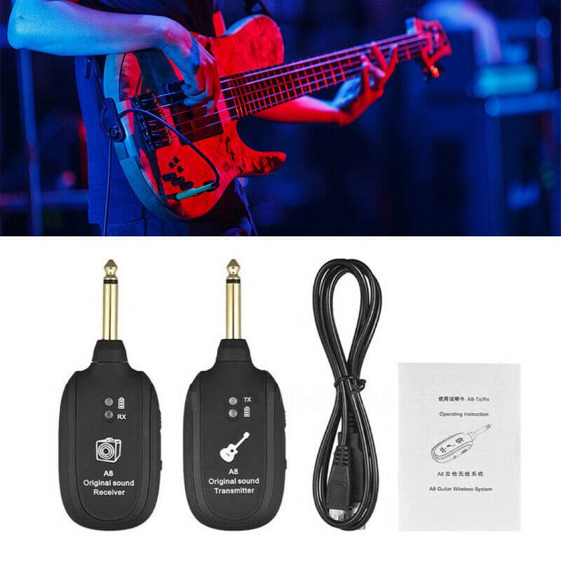 Fangzi A8 UHF Conjunto receptor e transmissor de guitarra sem fio 730mhz 50M de alcance para guitarras elétricas baixo