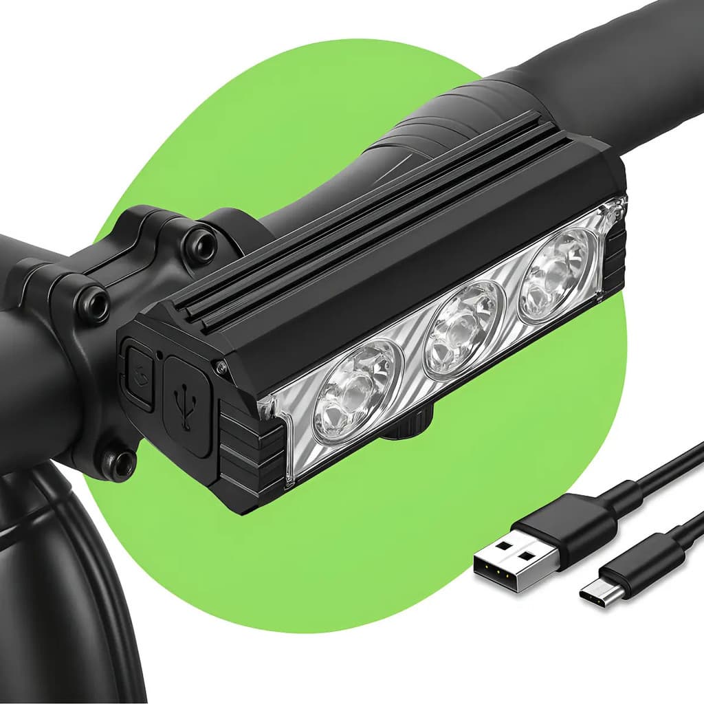 Lanterna Frontal para Bicicleta com 3 LEDs, Barra de Luz LED Potente de Alumínio, Recarregável por USB, Lanterna Brilhan