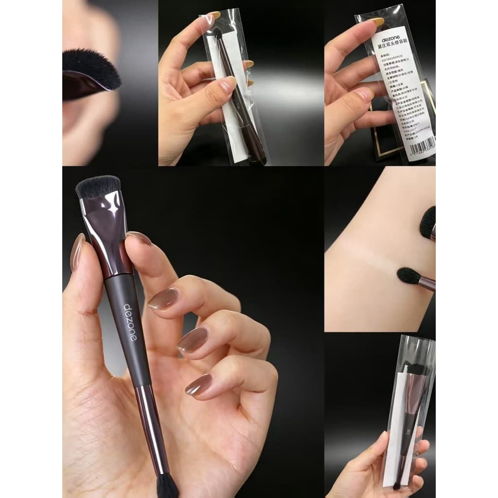 DEZONE DEZONE Pincel de contorno de duas cabeças Pincel iluminador Deitado Silkworm Raiz de montanha Base labial Sombra
