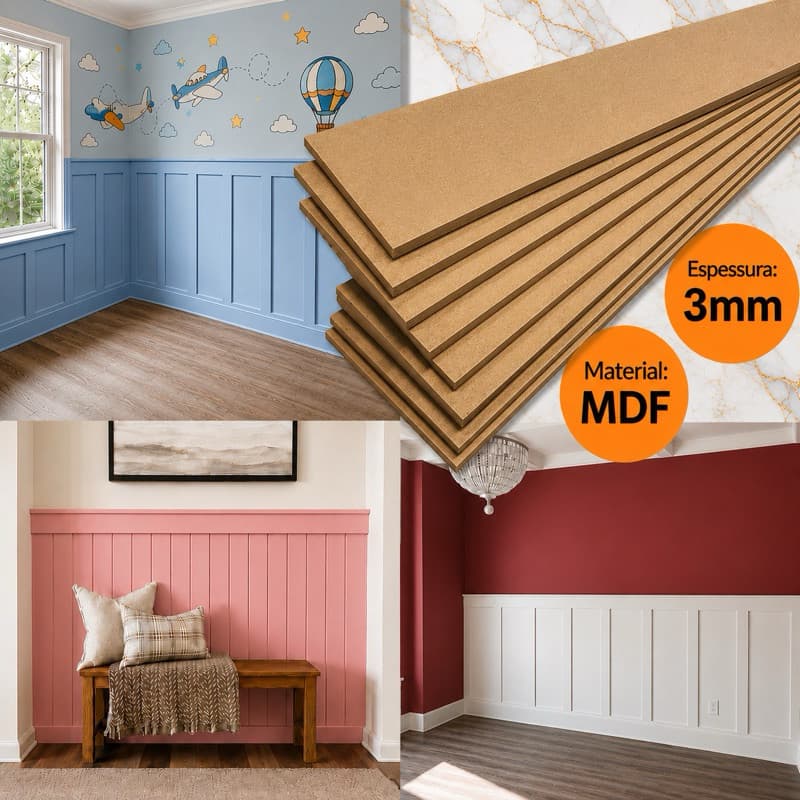 Kit Ripas Lambri MDF Cru 3mm Shiplap Boiserie Painel Ripado Cabeceira Boiserie Placa  90 / 100 / 110 / 120