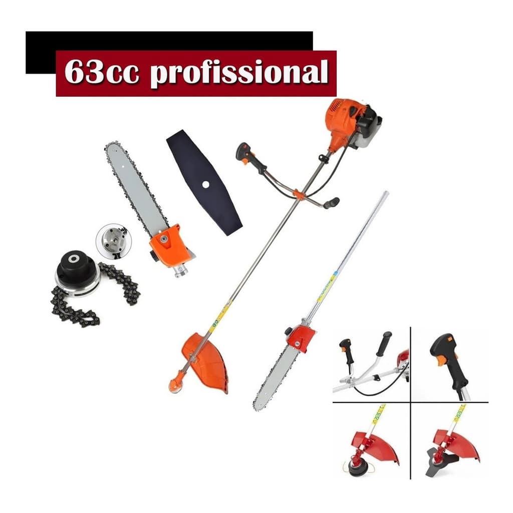Roçadeira Aparador de Grama Cortador Nakasaki 65cc + Acessórios 3.2kw Gasolina+MOTOPODA+FACÃO+TRIMMER+BRINDE