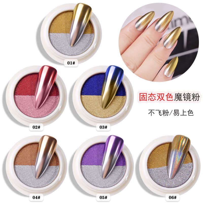 Duas cores Manicure sólido espelho mágico pó Laser pó titânio pó Aurora pó super fino super piscando água ondulação Bron
