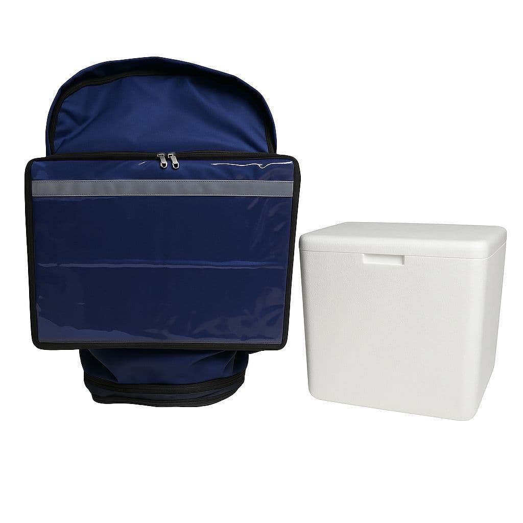 Capa Mochilas Bag AZUL JEANS (COM ISOPOR ) Térmicas De  Motoboy Para Isopor De 45 Litros Entregas