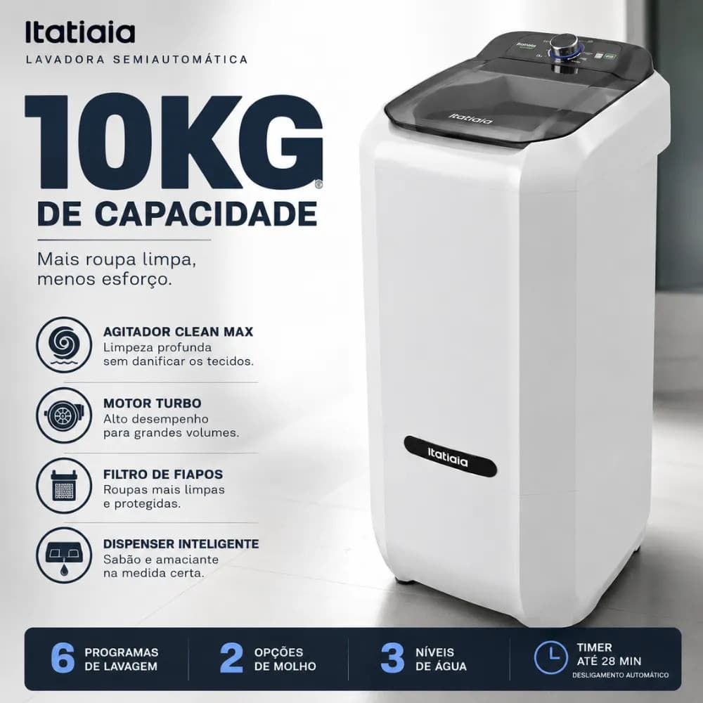 Tanquinho Itatiaia 10kg Lavadora Semiautomática Branca 127v