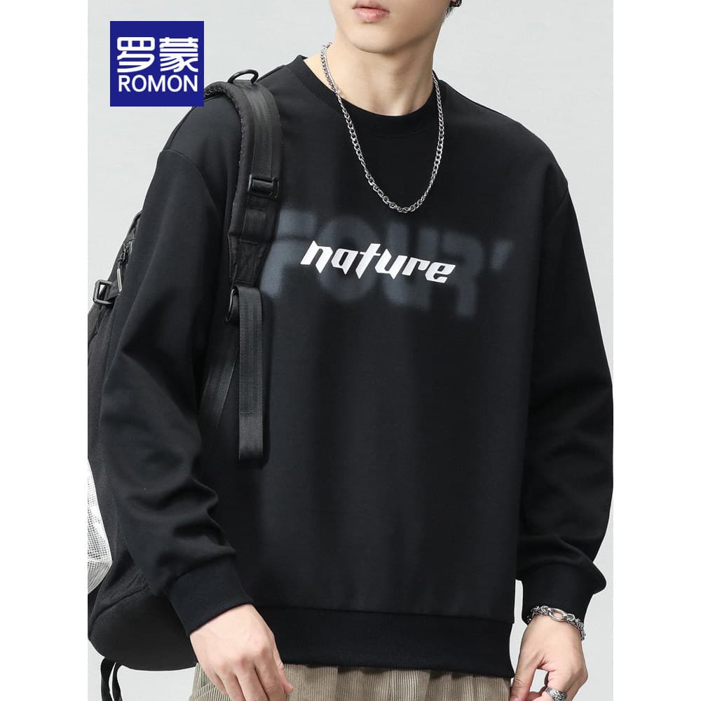 Lomon outono em torno do pescoço moletom 2026 novo estilo masculino Street Wear All-Match impresso topo solto Casual de