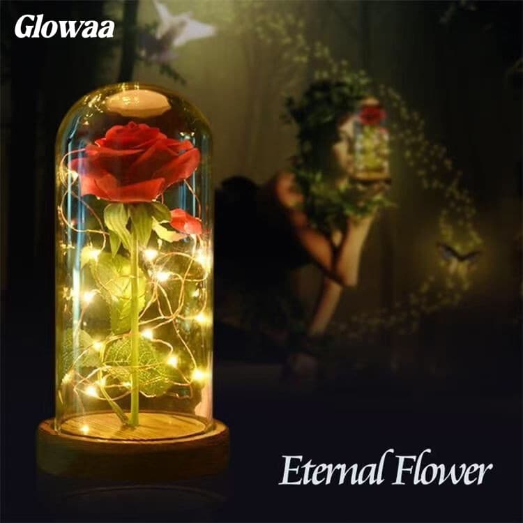 Candeeiro de mesa LED A Rosa Encantada O Encanto da Magia A Rosa Eterna Aveludado